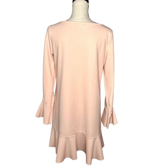 The Vanity Room Pink Long Bell Sleeve Wide Neck Drop Waist Ruffle Dress Size M - Picture 3 of 7